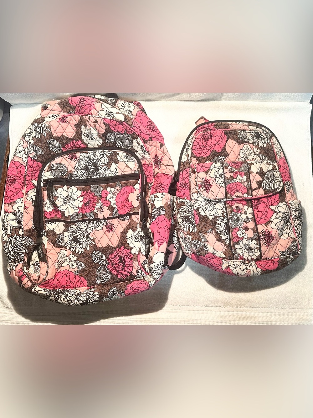 Vera Bradley “mocha rouge” Floral pattern Backpack Set